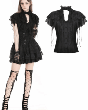 IW110 - Gothic tattered cape mock two-piece blouse
