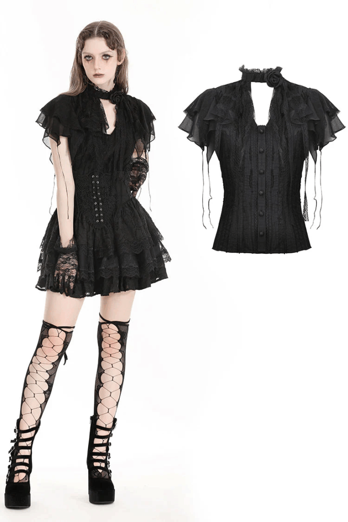 IW110 - Gothic tattered cape mock two-piece blouse