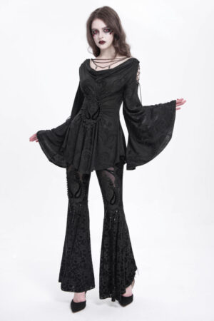 PT272 - Velvet lace trim bell-bottom pants-M