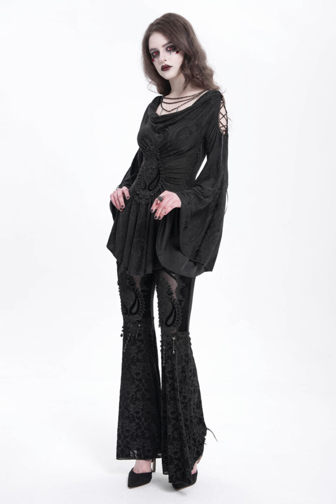 PT272 - Distressed Black denim flare jeans with zipper and studs - Image 7