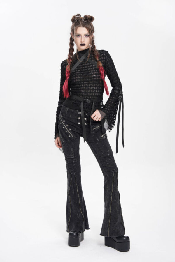 PT281 - Distressed Black denim flare jeans with zipper and studs - Image 8