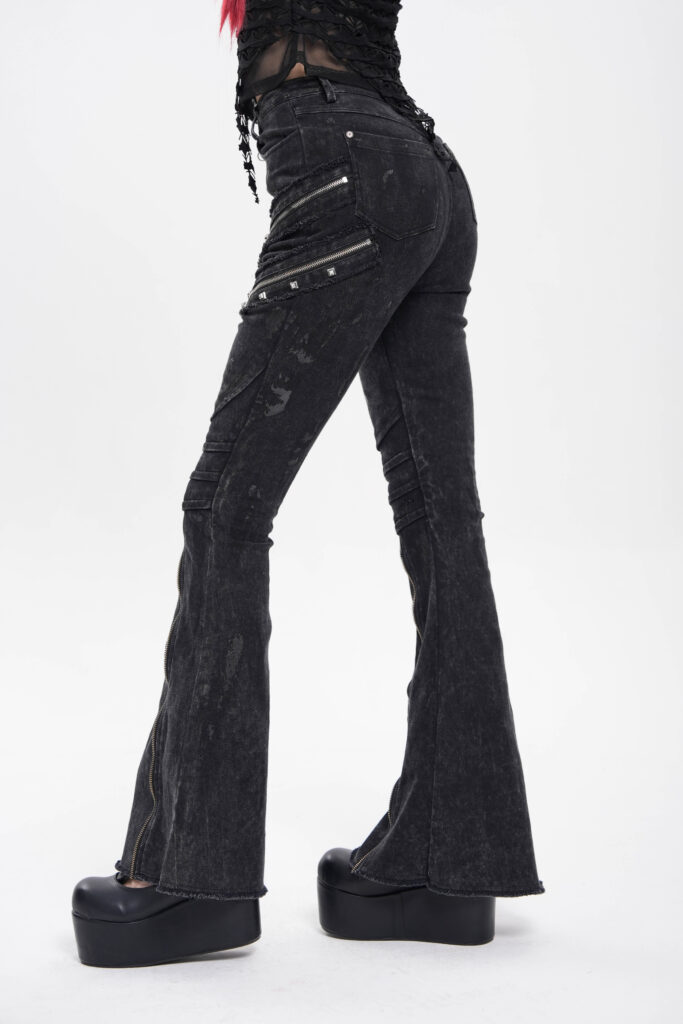 PT281 - Distressed Black denim flare jeans with zipper and studs - Image 6
