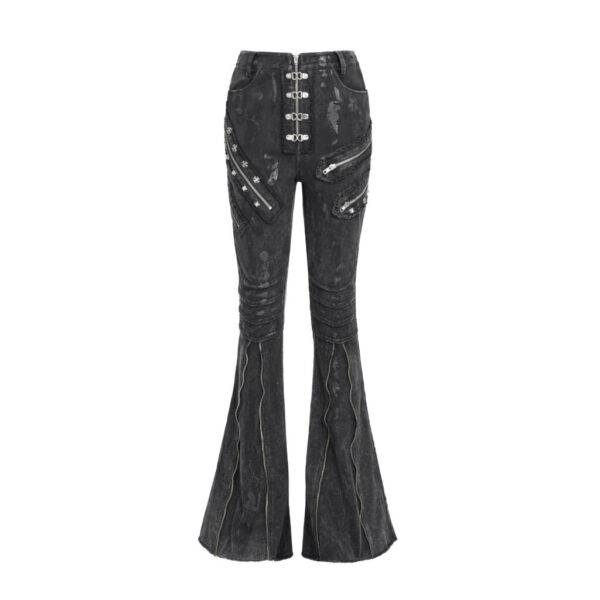 PT281 - Distressed Black denim flare jeans with zipper and studs - Image 7