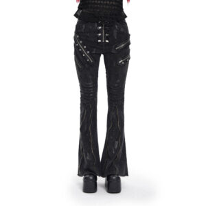 PT281 - Distressed Black denim flare jeans with zipper and studs