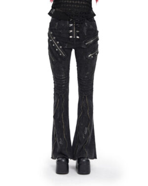 PT281 - Distressed Black denim flare jeans with zipper and studs