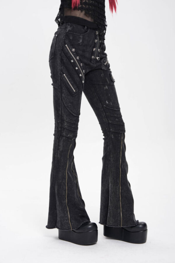 PT281 - Distressed Black denim flare jeans with zipper and studs - Image 3