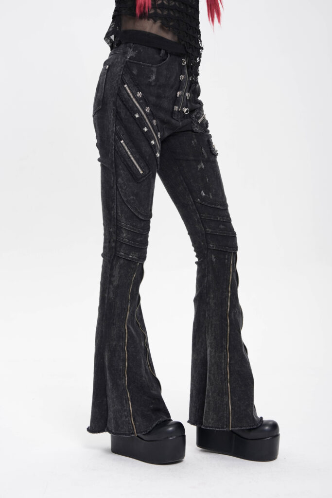 PT281 - Distressed Black denim flare jeans with zipper and studs - Image 3
