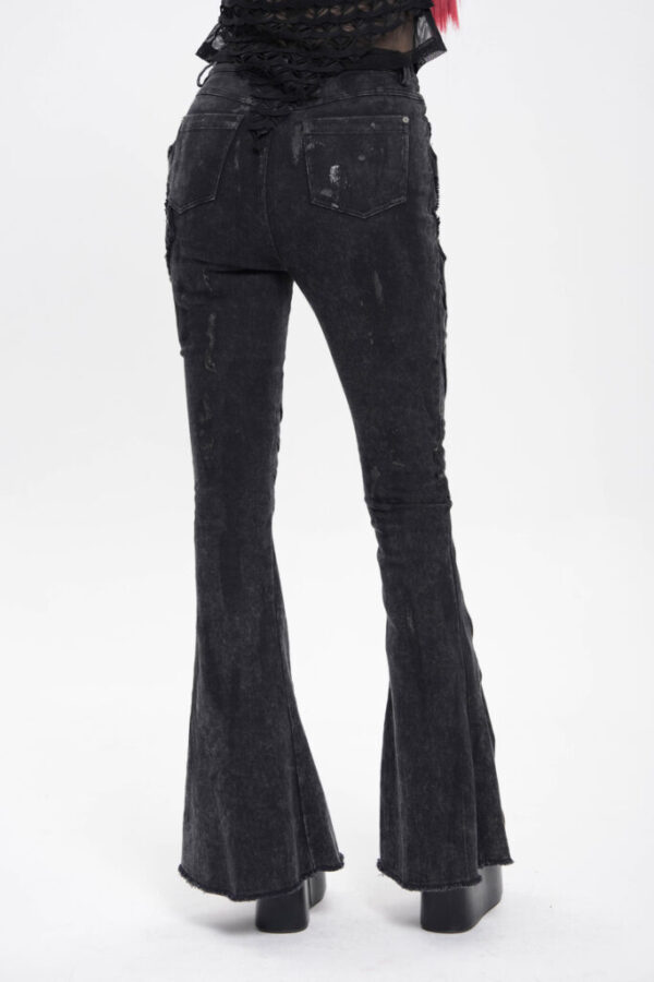 PT281 - Distressed Black denim flare jeans with zipper and studs - Image 2