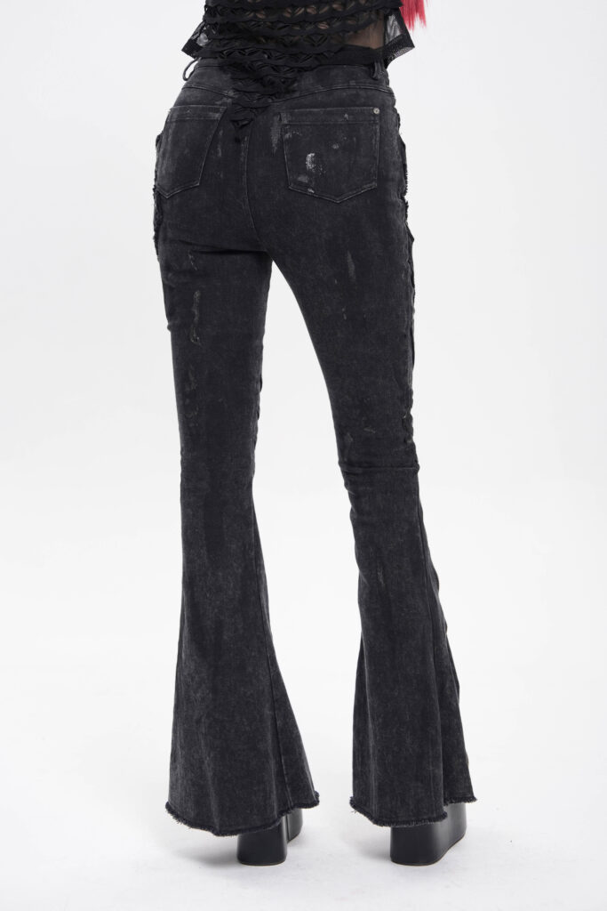 PT281 - Distressed Black denim flare jeans with zipper and studs - Image 2