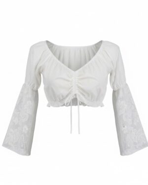 2877 - Cotton Choli top with lace sleeves