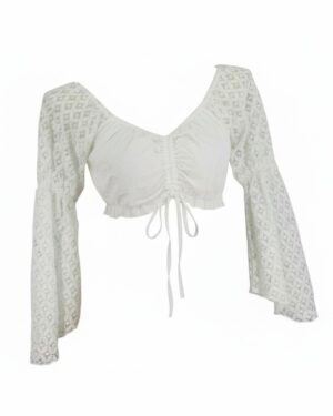 2881 - Cotton Choli top with crochet lace sleeves