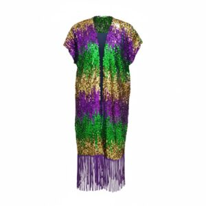 3896 - Mardi-Gras long fringe poncho