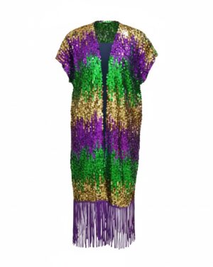 3896 - Mardi-Gras long fringe poncho