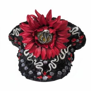 69608 - Sequined floral embellished cap with Red flower and snake