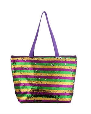 HBG105294 - Mardi-Gras sequin striped tote bag