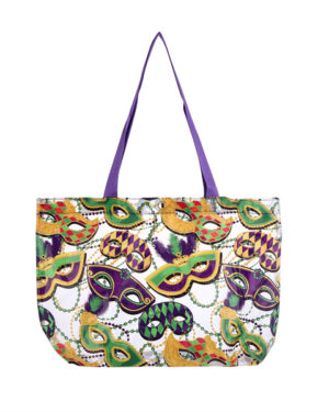 HBG105303 - Mardi-Gras mask print clear tote bag