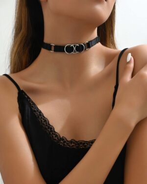 14461 - Black adjustable Choker with Silver Rings