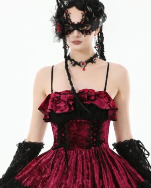 ACK153 - Gothic Red Gem Cross Lace Choker..