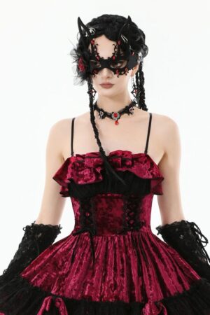 ACK153 - Gothic Red Gem Cross Lace Choker..