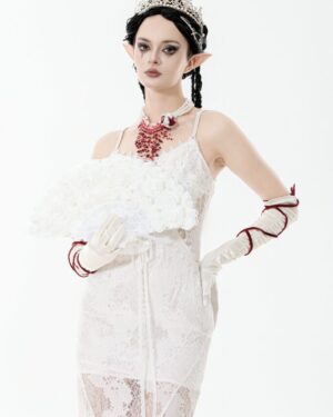 AFN004 - Elegant White Gothic Rose Lace Fan