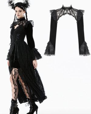 BW170 - Velvet & Lace Hollow Shoulder Cape-L