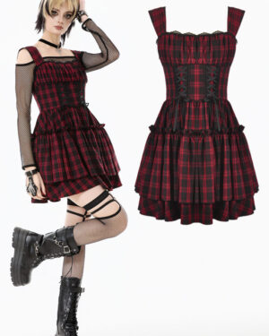 DW1118 - Red/Black Plaid Layered Cake Dress