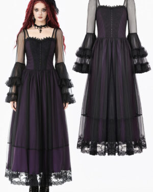DW1132 - Gothic Royal Violet Sheer Long Dress-L