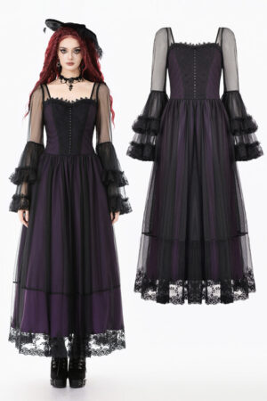 DW1132 - Gothic Royal Violet Sheer Long Dress-L