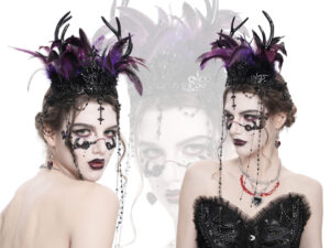EAS33 - Gothic Feather Headpiece with Chain Accents..