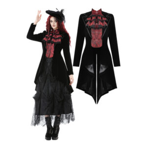 JW290 - Jacquard Faux Two-Piece Tailcoat-Red/Black