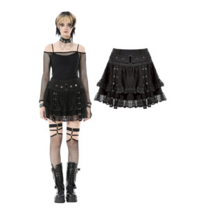 KW417 - Punk Black wide-Waistband Ruffle Skirt
