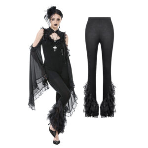 PW139 - Black Multi Layer Lace flared Leggings