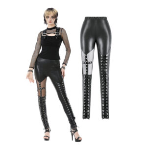 PW140 - Gothic Lace-Up PU Leather Cross Pants