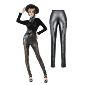 PW143 - Punk Snakeskin Cut-Out PU Leather Pants