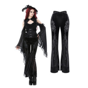 PW146 - Gothic Aplique Velvet Flared Pants