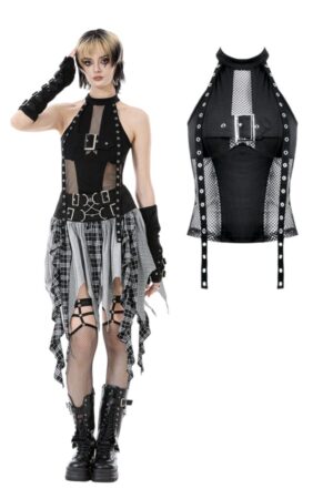 TW662 - Punk Mesh Panel Knit Top