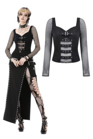 TW663 - Punk Knitted Top with Mesh and Buckle