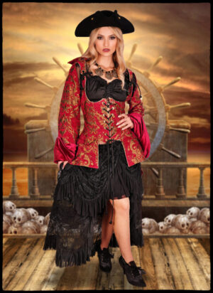 200126 - Velvet Paisley Vest - Black/Red