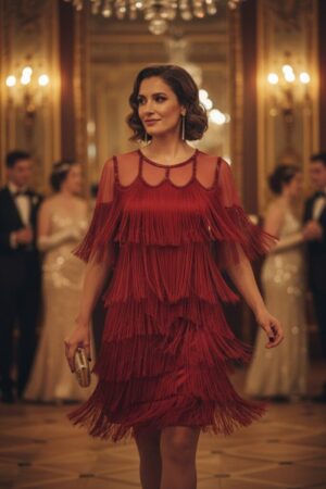 2512 - Red fringe flapper dress