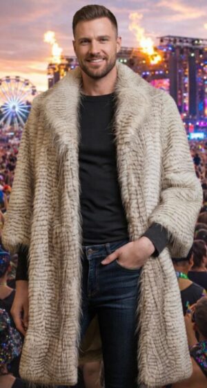 2681 - Shaggy Faux Fur Coat – Textured Cream & Grey