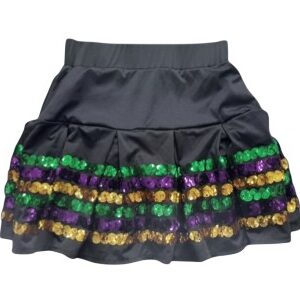 3890 - Mardi Gras sequined black skirt- green, purple, gold accents-L