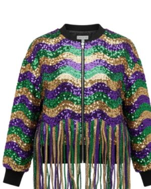 3891 - Sequin fringe jacket-Mardi gras-L