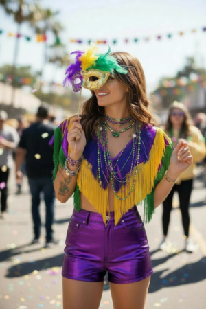 8854 - Mardi Gras 3 layer fringe shawl-Purple/Gold/Green