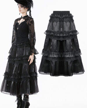KW392 - Gothic Moonlit Rose Layered Maxi Petticoat Skirt-LXL