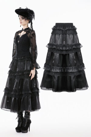 KW392 - Gothic Moonlit Rose Layered Maxi Petticoat Skirt-LXL